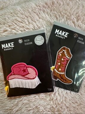 Pink Cowboy Hat & Brown Cowboy Boot Embroidered Iron-On Patches